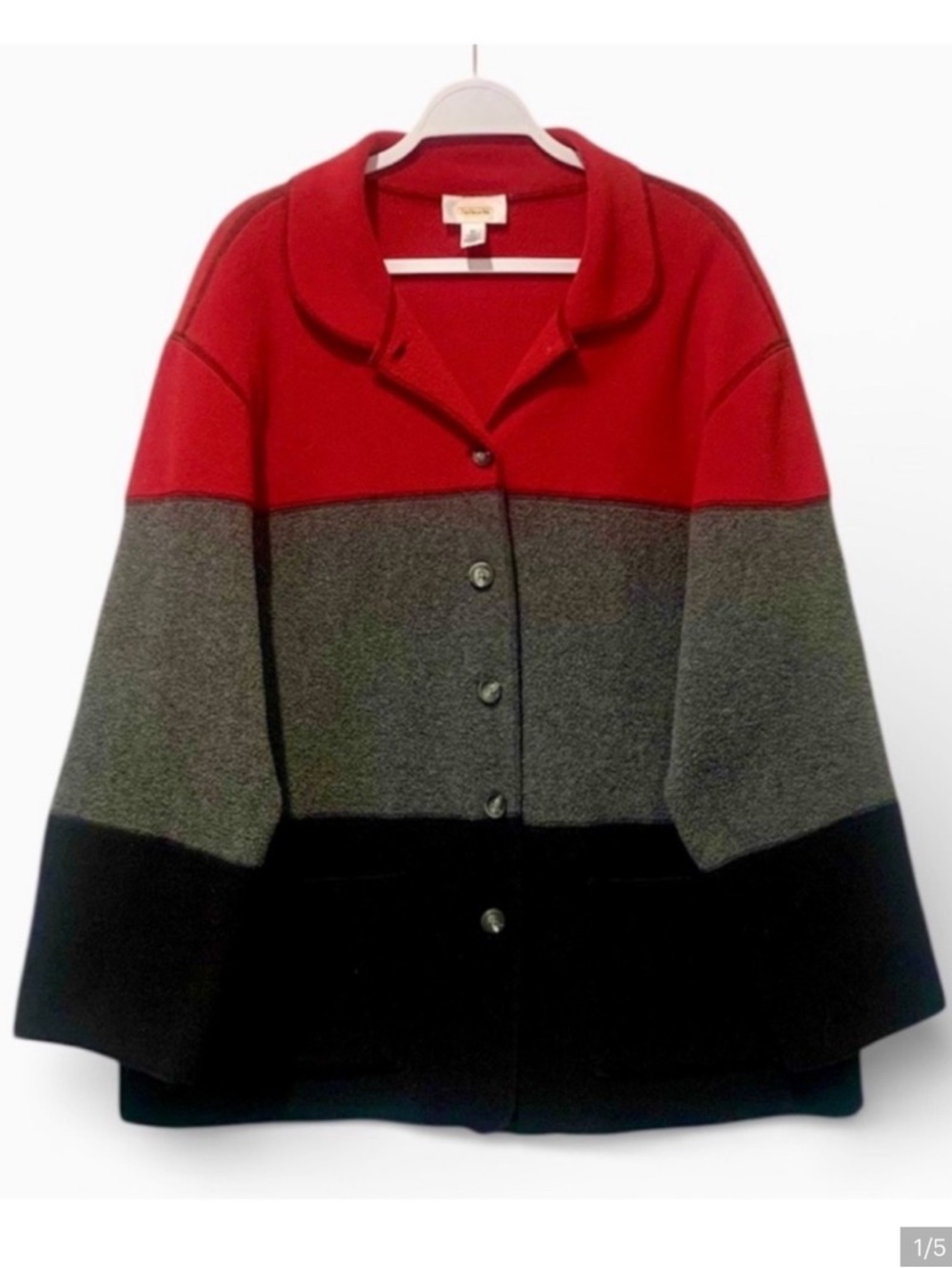 Talbots VTG Color Block Fleece Barn Coat Red Gray Black Chore Jacket XL